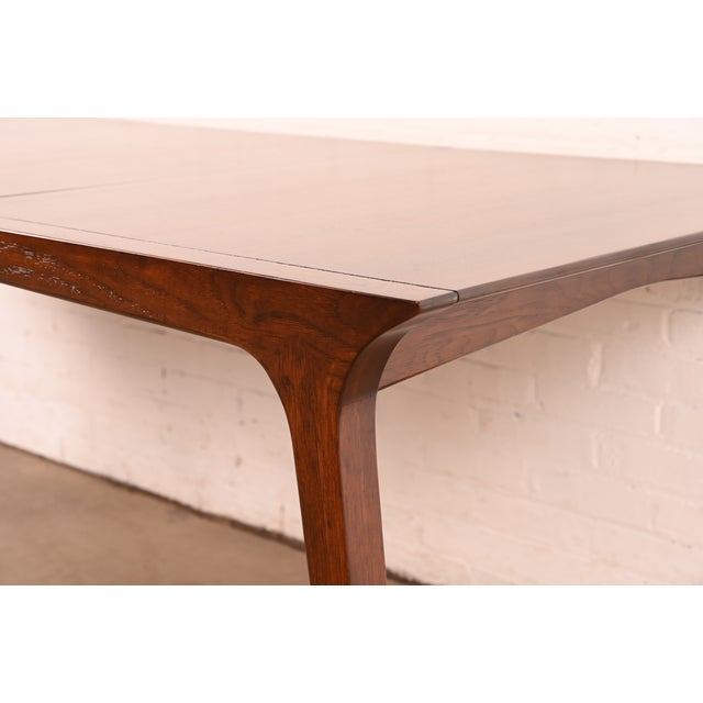 John Van Koert for Drexel Mid-Century Modern Sculpted Walnut Extension Dining Table, Newly Refinished For Sale - Image 11 of 14