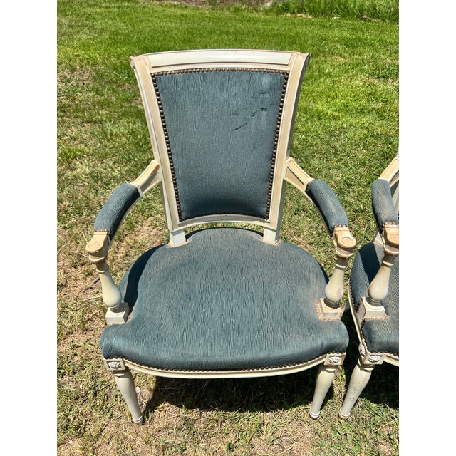 Wood French 19th Century Louis XVI Painted Walnut Arm Chairs - Set of 2 For Sale - Image 7 of 12