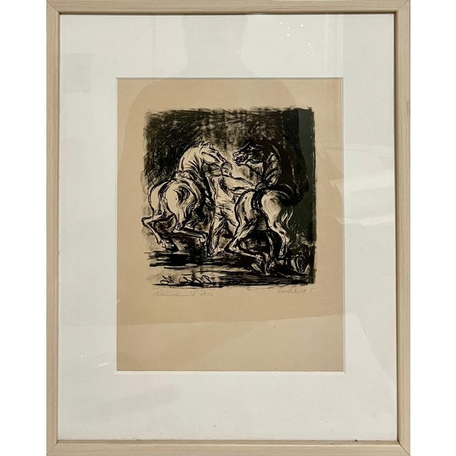 Paul Kleinschmidt, 1916 German Expressionism Figurative Lithograph Man Two Horses Paul Kleinschmidt, 1916 For Sale