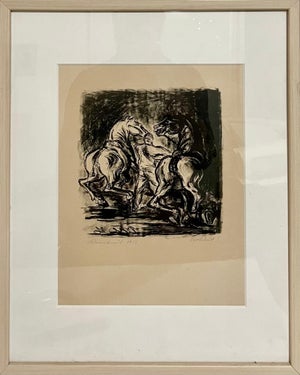 Paul Kleinschmidt, 1916 German Expressionism Figurative Lithograph Man Two Horses Paul Kleinschmidt, 1916
