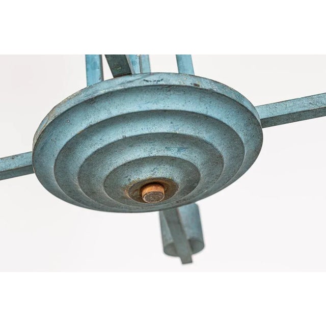 Paris Theatre Verdigris 4-Arm Chandelier in Brass For Sale - Image 3 of 12