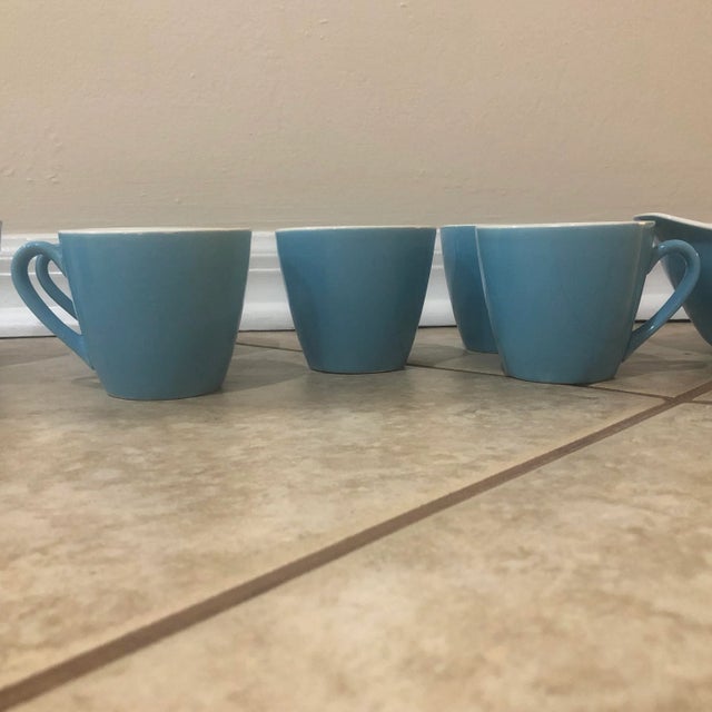 Mid-Century Modern Vintage Mid-Century Modern Sky Blue Coffee Set- 8 Pieces For Sale - Image 3 of 11