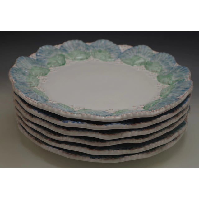 Vintage Majolica Seashells Stoneware Portugal Dinner Plates- Set of 6 For Sale - Image 4 of 4