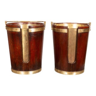 Regency Mahogany and Brass Banded Plate Buckets - a Pair For Sale