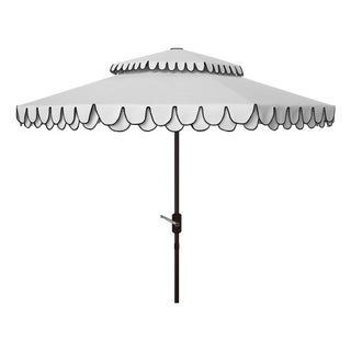 Elegant Valance 9Ft Double Top Umbrella, Ivory With Black Trim For Sale