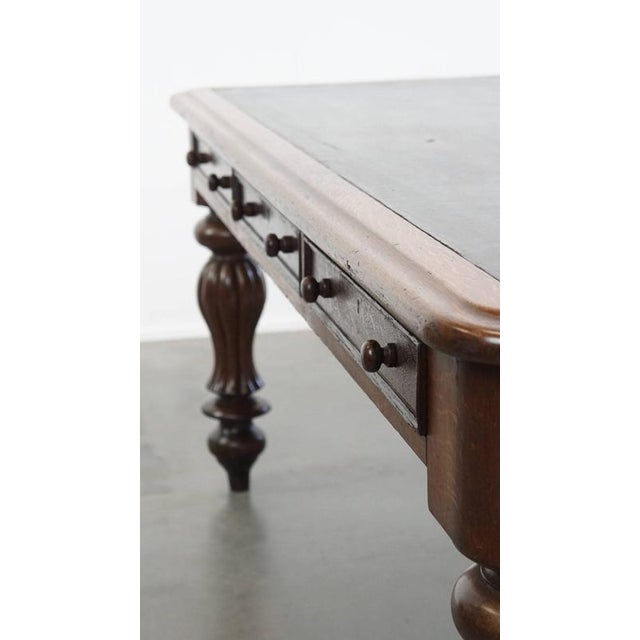 Large Victorian English Oak Writing Desk with Leather Top For Sale - Image 15 of 17