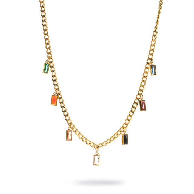 Multicolor Gemstone Gold Chain Choker Necklace For Sale - Image 10 of 10