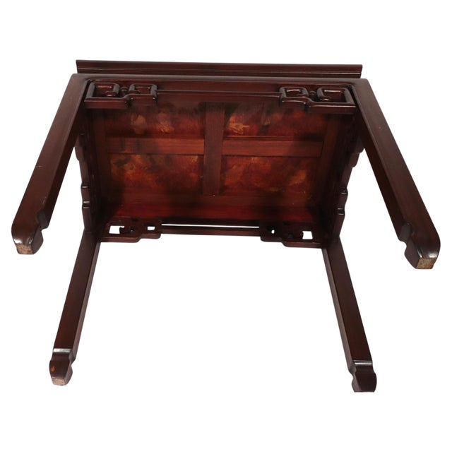 Chinese Padauk and Burl Panel Side Tables, Pair, Labeled j.l. George & Co., Hong Kong For Sale - Image 10 of 14