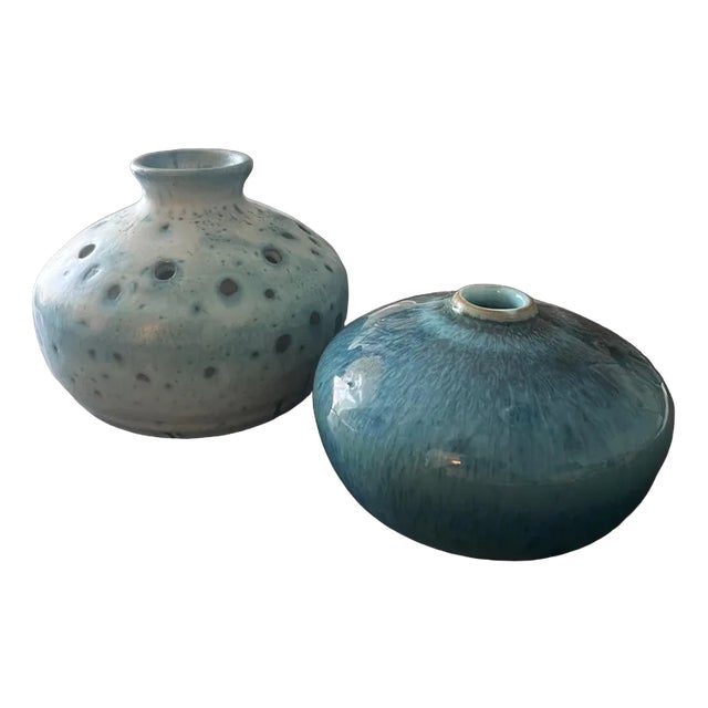 Blue Vases, 1970s, Set of 2 For Sale