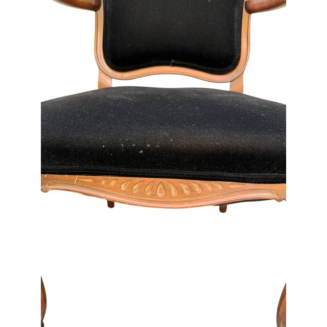 Mid 20th Century Set of Six French Provincial Chairs With Black Velvet Upholstery For Sale - Image 9 of 11