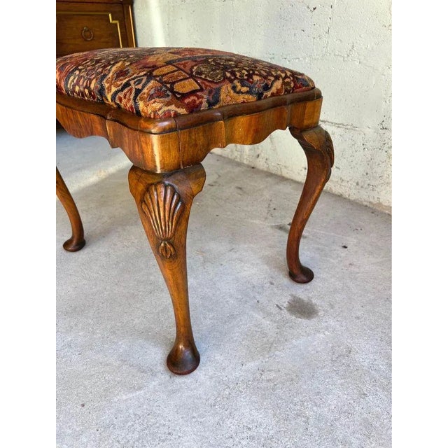 Antique French Walnut Foot Stool, Bench or Vanity Stool French decorator piece~~elegantly carved Louis XV style cabriole...