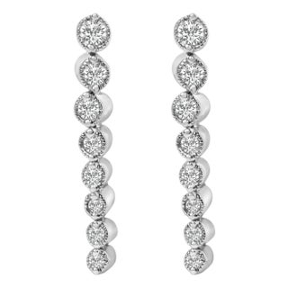 .925 Sterling Silver 1/4 Cttw Diamond Graduated Dangle Earrings, A Pair For Sale