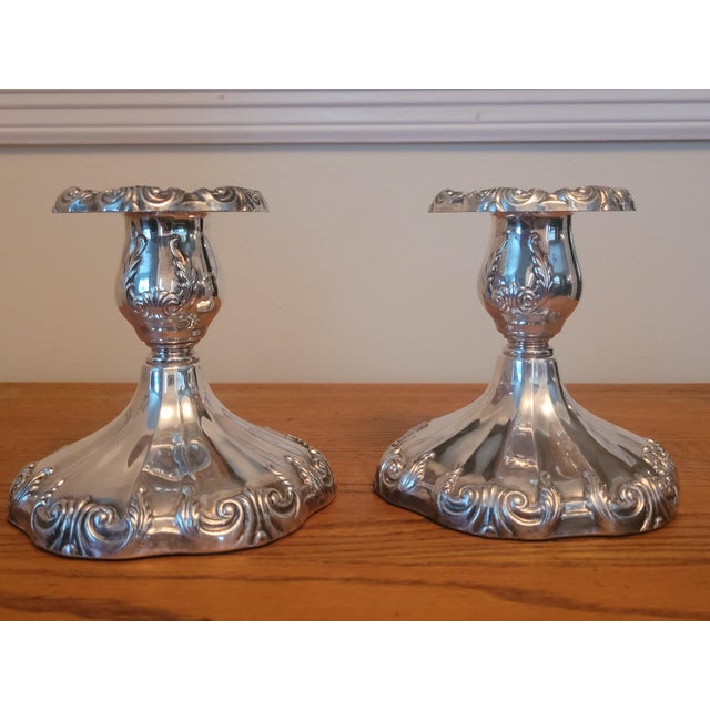 Silver Reed and Barton Silver Plated Candlesticks - Pair For Sale - Image 8 of 10