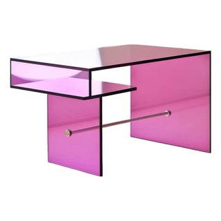 "Lucent Radiance: Modern Fuchsia Acrylic Desk With Sculptural Form" For Sale