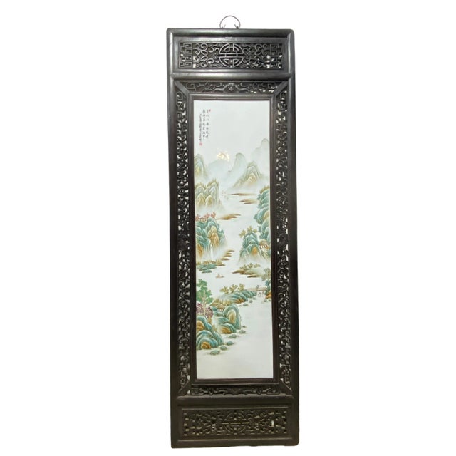 Superb Large Chinoiserie porcelain famille rose hand-painted panel depicting beautiful mountains, clouds, trees etc......