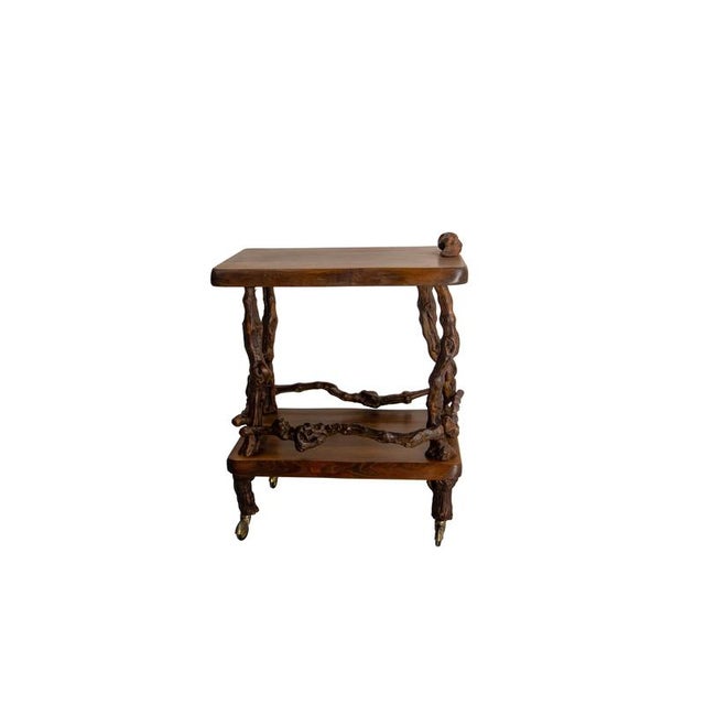 Original serving trolley in vine wood and elm bar cart. In good working order. The trays are in an exceptional condition....