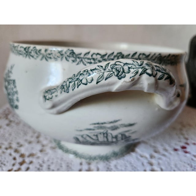 Antique French Campagne Series Soup Tureen in Green Ironstone from FF Pexonne, 1890s For Sale - Image 5 of 10