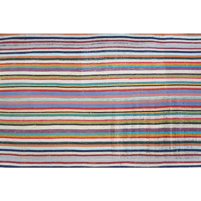 Vintage Turkish Oushak Handmade Wool Cotton Green Kilim Area Rug For Sale - Image 6 of 11