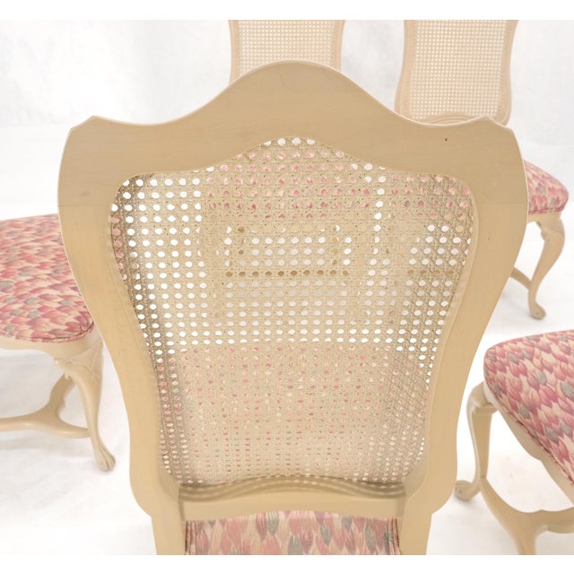 1990s Set 6 Tall Back Thick Cream Lacquer Carved French Dining Chairs Stretchers For Sale - Image 5 of 8