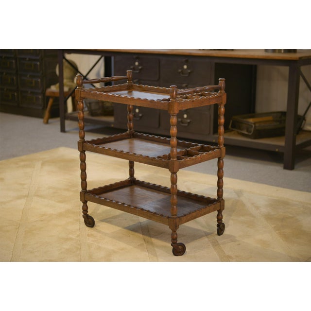 Wood Turned Wood Serving Cart, 1950s For Sale - Image 7 of 7