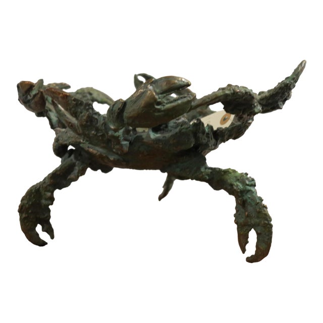 William Sharles Original Polychrome Bronze Sculpture Crab Bowl Dragonfly, Signed and Numbered For Sale