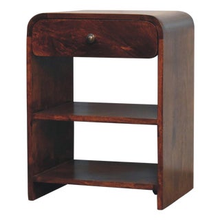 Chestnut-Finish Mango Wood 1-Drawer Open-Shelf Nightstand For Sale