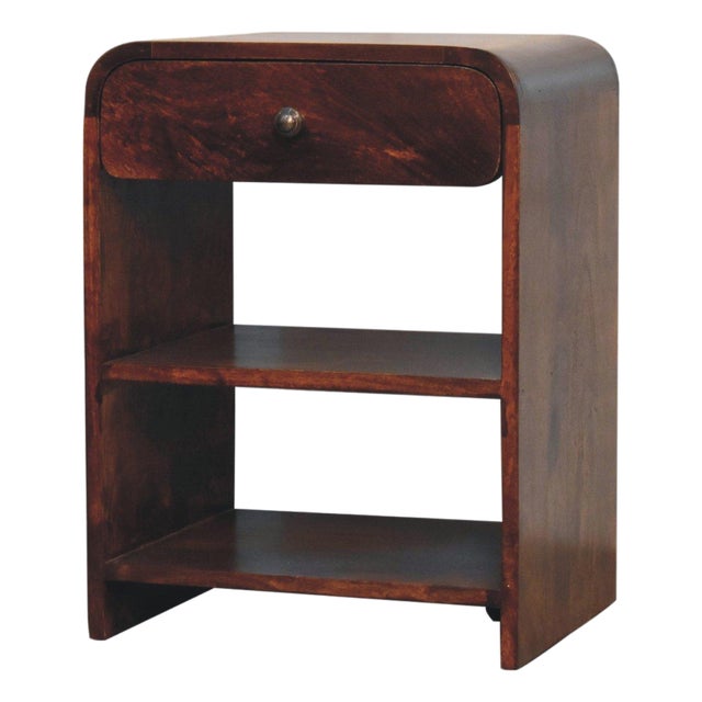 Chestnut-Finish Mango Wood 1-Drawer Open-Shelf Nightstand For Sale