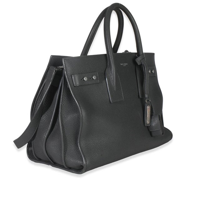 Contemporary Grey Grained Calfskin Small Souple Sac De Jour For Sale - Image 3 of 8