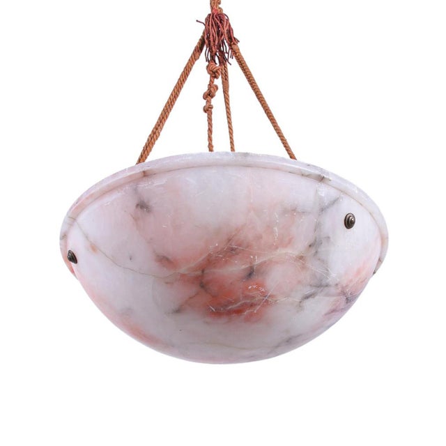 French Art Deco Carved Pink Alabaster Ceiling Light, 1920s For Sale - Image 13 of 13
