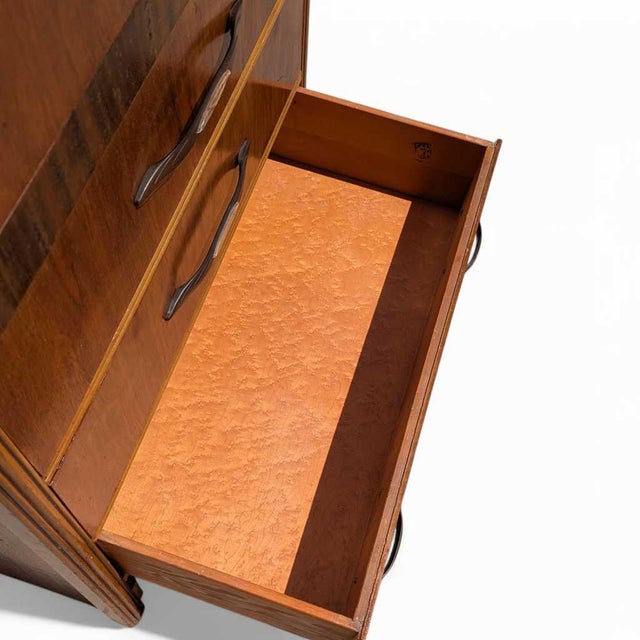 1930s Art Deco Waterfall Tallboy Dresser With Figured Wood For Sale In Los Angeles - Image 6 of 16