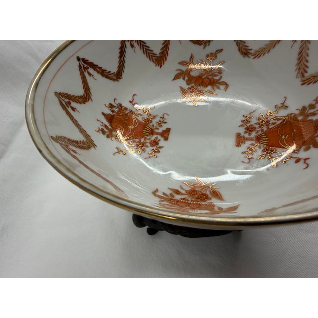 Mid 20th Century Neo Classical Gilt-Rimmed Hand Painted Porcelain Bowl on Stand For Sale - Image 6 of 12