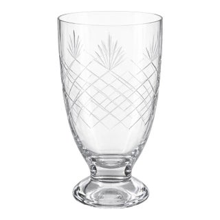 Vintage Intricately Etched Glass Pedestal Vase – Starburst & Lattice Pattern – Elegant Traditional / Regency Accent – 12" Tall For Sale