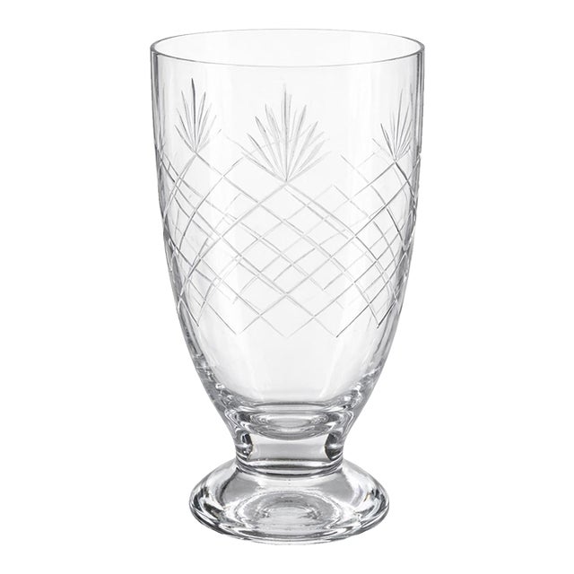 Vintage Intricately Etched Glass Pedestal Vase – Starburst & Lattice Pattern – Elegant Traditional / Regency Accent – 12" Tall For Sale