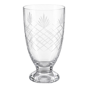 Vintage Intricately Etched Glass Pedestal Vase – Starburst & Lattice Pattern – Elegant Traditional / Regency Accent – 12" Tall