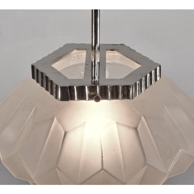 Silver French Art Deco Pendant Light by Degue - 1925 France For Sale - Image 8 of 11