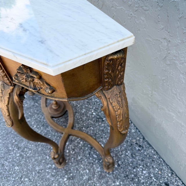Vintage French Style Marble Top Wooden Console Table For Sale - Image 9 of 11