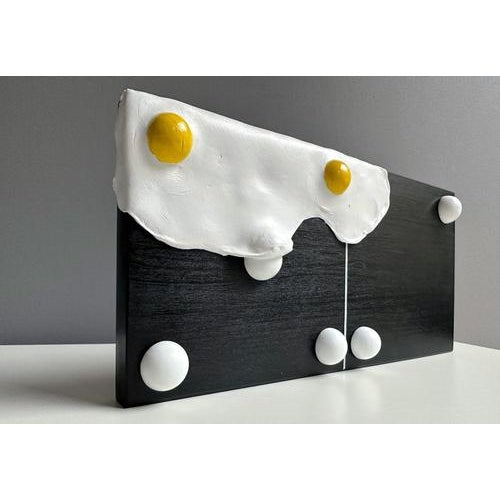 Vera Vizzi, Domino Wall Sculpture with Double-Yolk Fried-Egg Motif, 2026, Foam Clay on Wood For Sale - Image 6 of 9