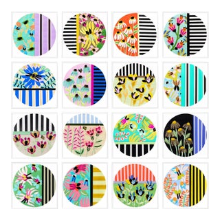 Happy Circles, by Melvin G. in White Frame, Small Art Print - Set of 16 For Sale