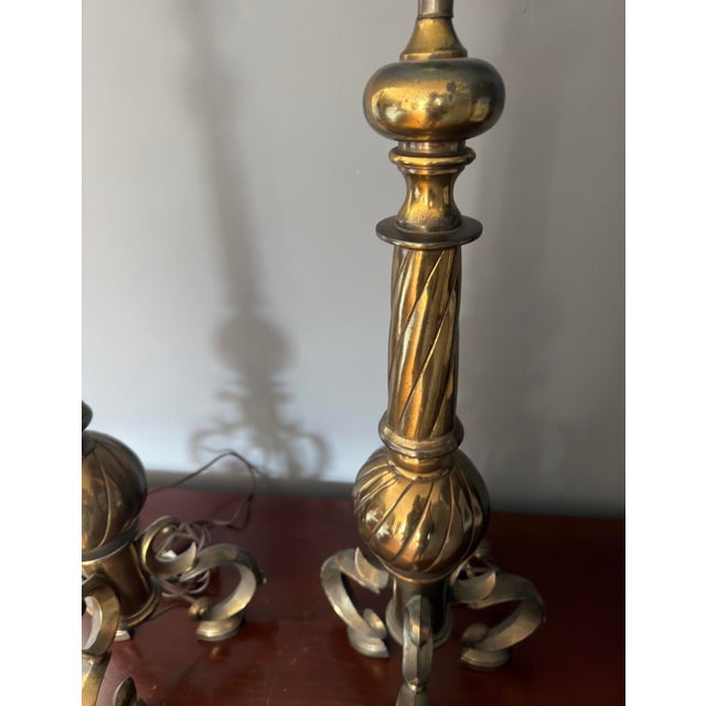 Mid 20th Century Romance Italian Brass Table Lamps - a Pair For Sale - Image 4 of 8