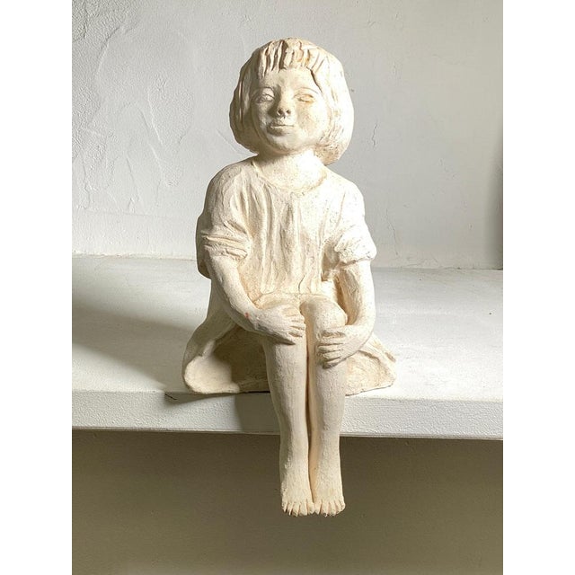 Art Deco Plaster Sitting Woman Sculpture, France, 1930 For Sale - Image 3 of 14