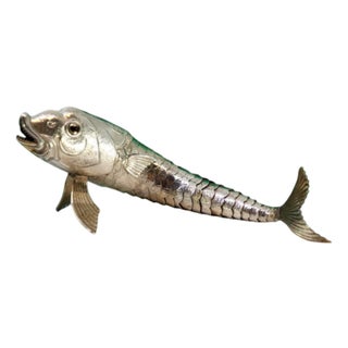 Articulated Silver Fish with Reliefs and Applications For Sale