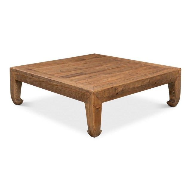 Asian Ming Style Square Coffee Table in Tan Reclaimed Pine For Sale - Image 3 of 11