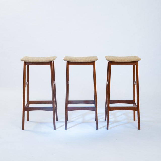 Mid-Century Modern Danish Teak Barstools by Eric Buch for Dyrlund, 1960s, Set of 3 For Sale - Image 3 of 16