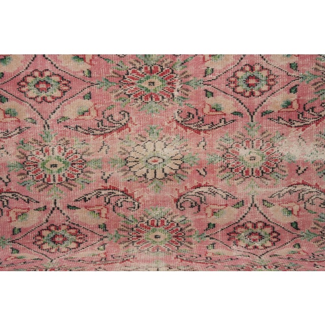 Pink 1970s Vintage Turkish Handmade Wool Cotton Pink Area Rug For Sale - Image 8 of 12