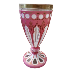 Antique Bohemian Glass Moser Overlay Pink Stem Goblet