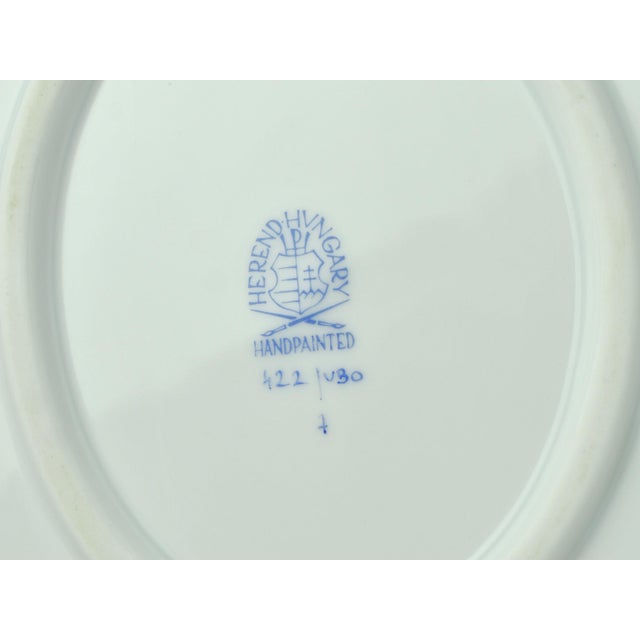 White Hand Painted Herend Green Boarder Queen Victoria Pattern Tray With Handles Hungary For Sale - Image 8 of 8