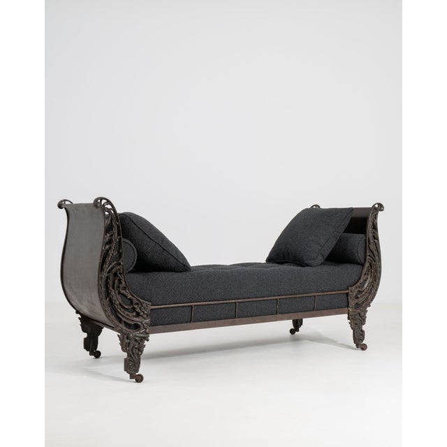 19th Century France Deep Ebony Black Carved Daybed With Upholstered Bolsters For Sale - Image 11 of 11