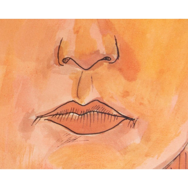 1970 Watercolor and Ink Portrait of a Woman by Harry Hilson For Sale - Image 4 of 8