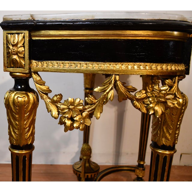 1880s Antique French Louis XVI Gold Gilt and Ebonized Carved Wood & Marble Top Console Table For Sale - Image 12 of 18