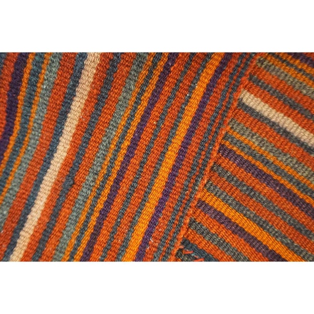 1950s Vintage Turkish Kilim Square Stripe Geometric Flatwoven Wool Rug For Sale In New York - Image 6 of 6